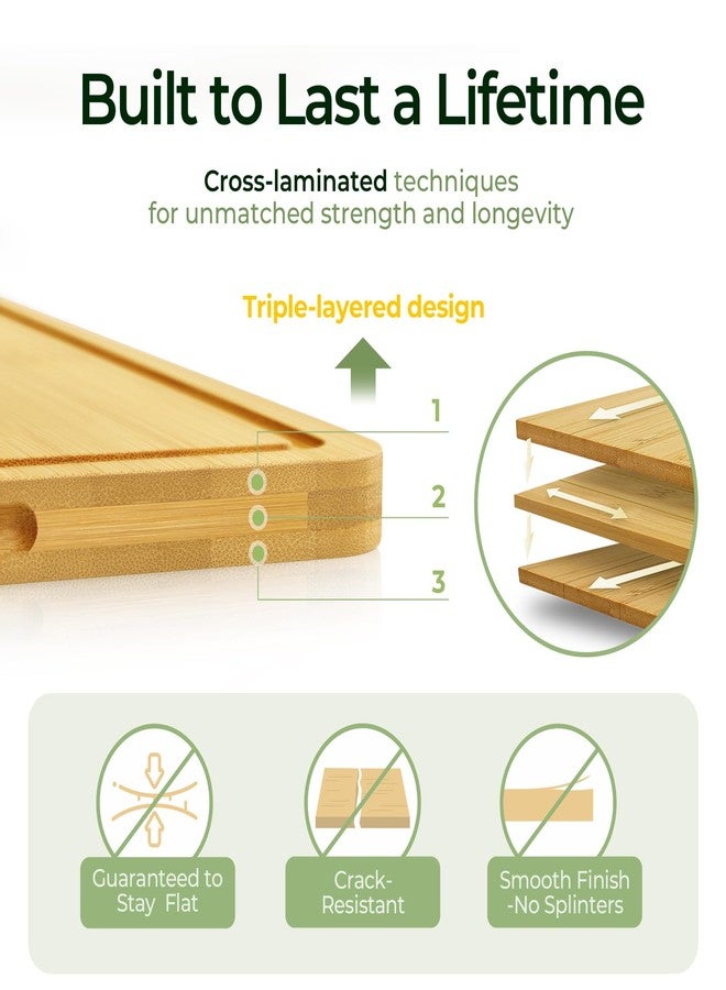Keechee Wood Cutting Board for Kitchen - Reversible Bamboo Cutting Boards Gift Set of 3 with Juice Groove, Wooden Chopping Board for Meat, Fruit, Vegetables & Cheese (Pre Oiled, Natural) - Image 5